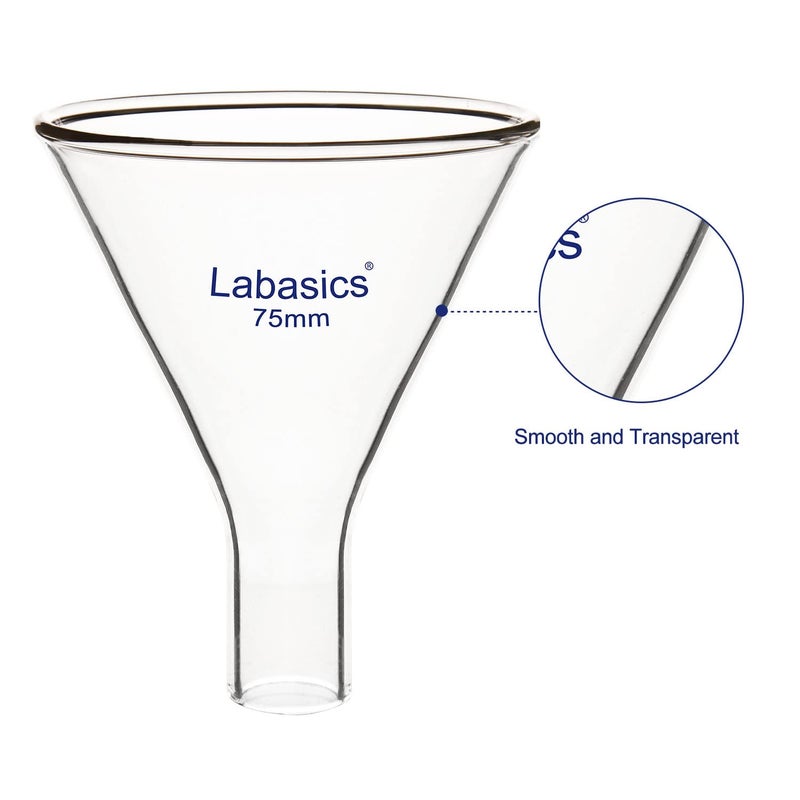Labasics Glass Powder Funnel, Heavy Wall Borosilicate Glass Short Stem Funnel with 75 mm Top Diameter and 31 mm Stem Height - Image 2